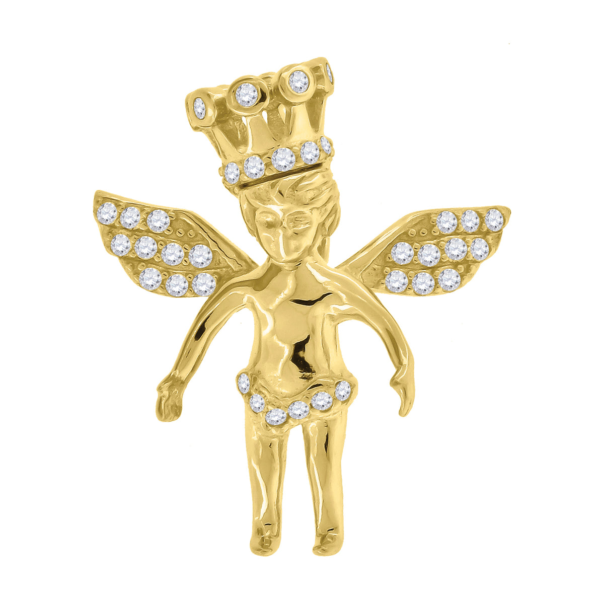 925 Sterling Silver Yellow-Tone Mens Cubic-Zirconia Angel Religious Charm Pendant