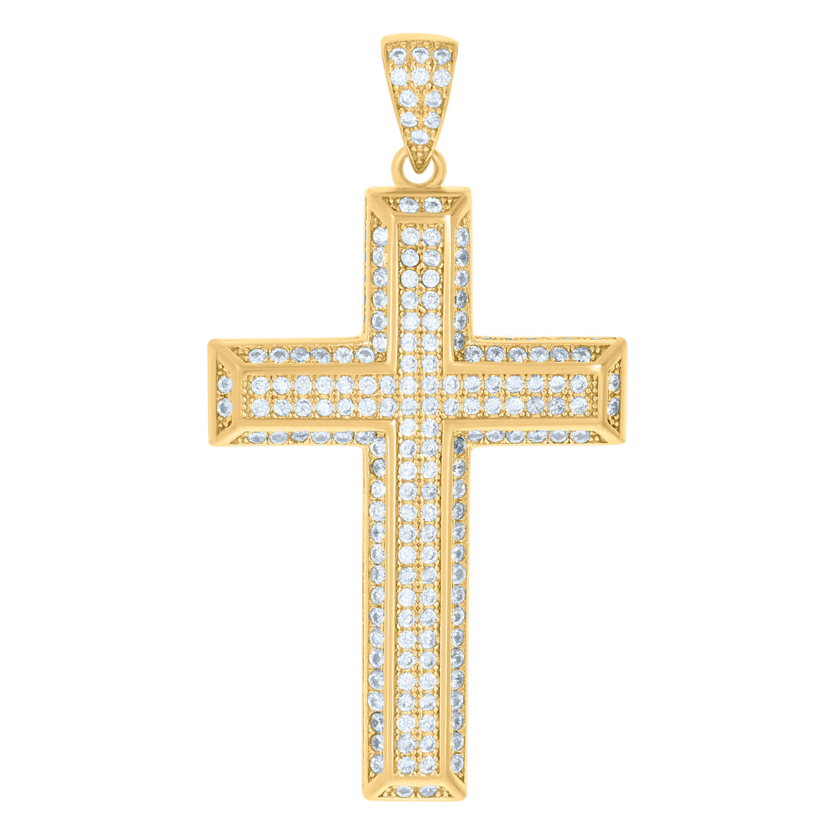 925 Sterling Silver Yellow-Tone Unisex CZ Cross Religious Charm Pendant