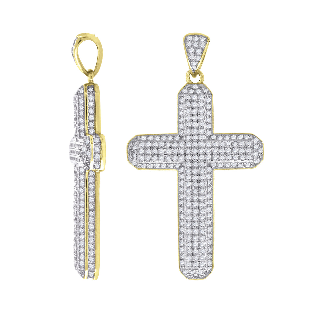 925 Sterling Silver Yellow-Tone Unisex CZ Cross Religious Charm Pendant