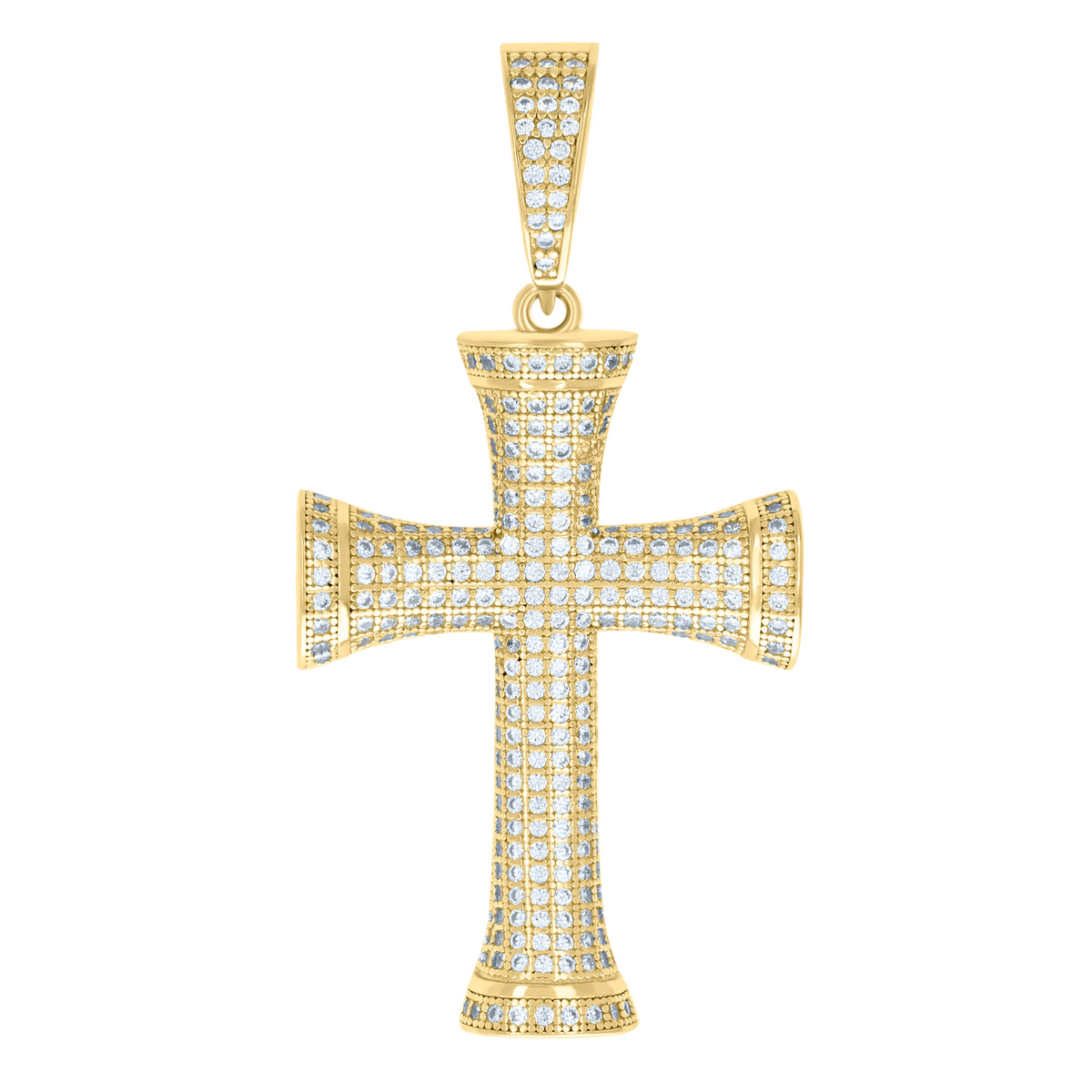 925 Sterling Silver Yellow-Tone Unisex CZ Cross Religious Charm Pendant