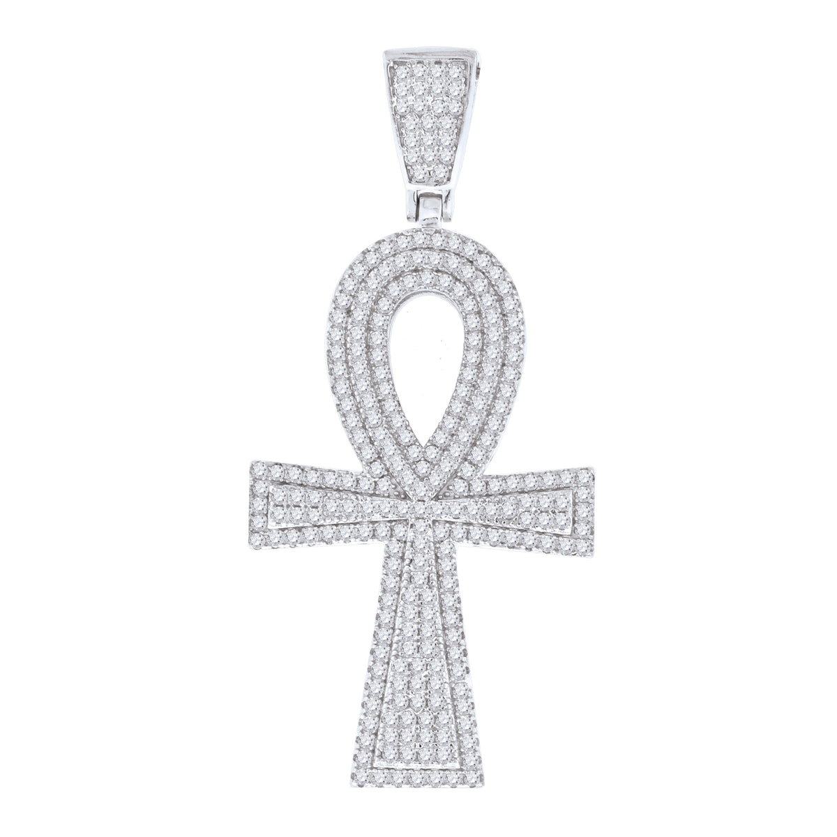 925 Sterling Silver Unisex CZ Ankh Cross Religious Charm Pendant