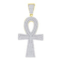 925 Sterling Silver Yellow-Tone Unisex CZ Ankh Cross Religious Charm Pendant