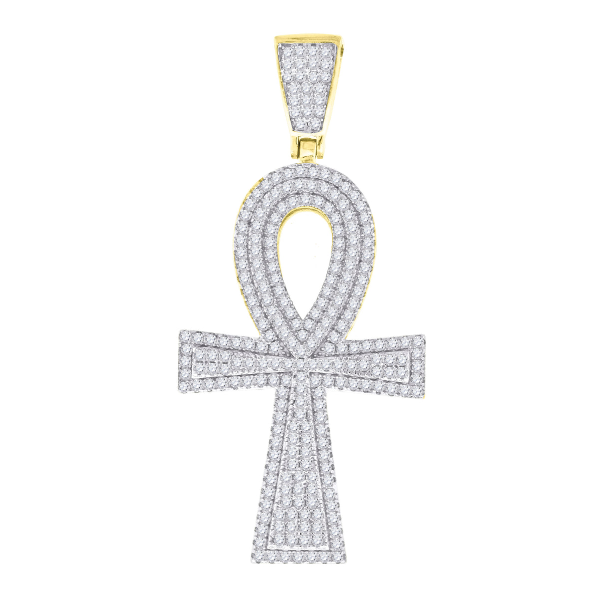 925 Sterling Silver Yellow-Tone Unisex CZ Ankh Cross Religious Charm Pendant