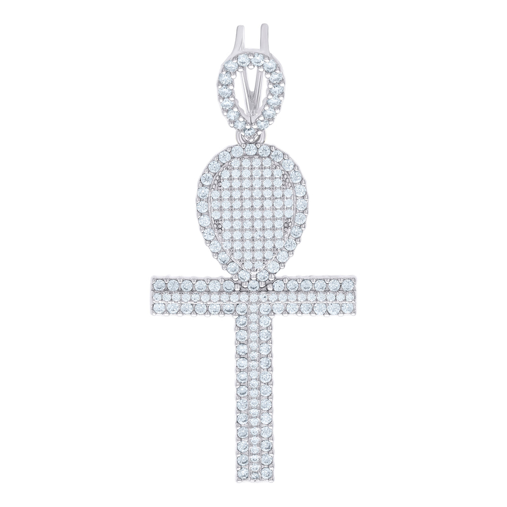 925 Sterling Silver Unisex CZ Ankh Cross Religious Charm Pendant