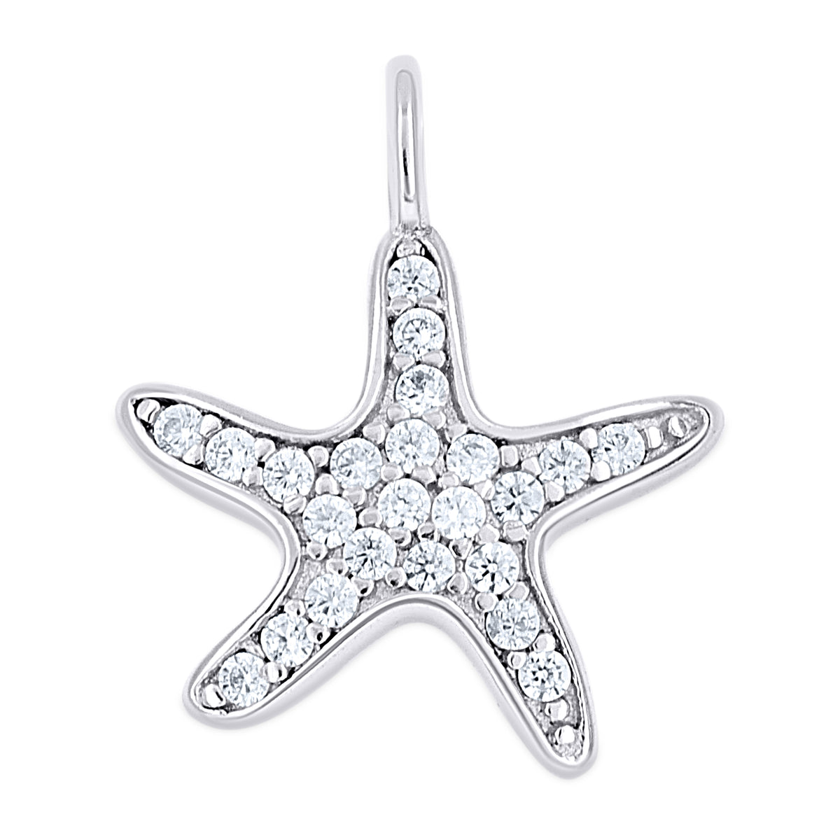 925 Sterling Silver Unisex Cubic Zirconia Star Fish Charm Pendant