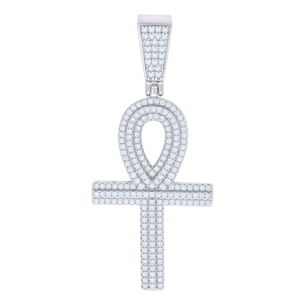 925 Sterling Silver Unisex CZ Ankh Cross Religious Charm Pendant