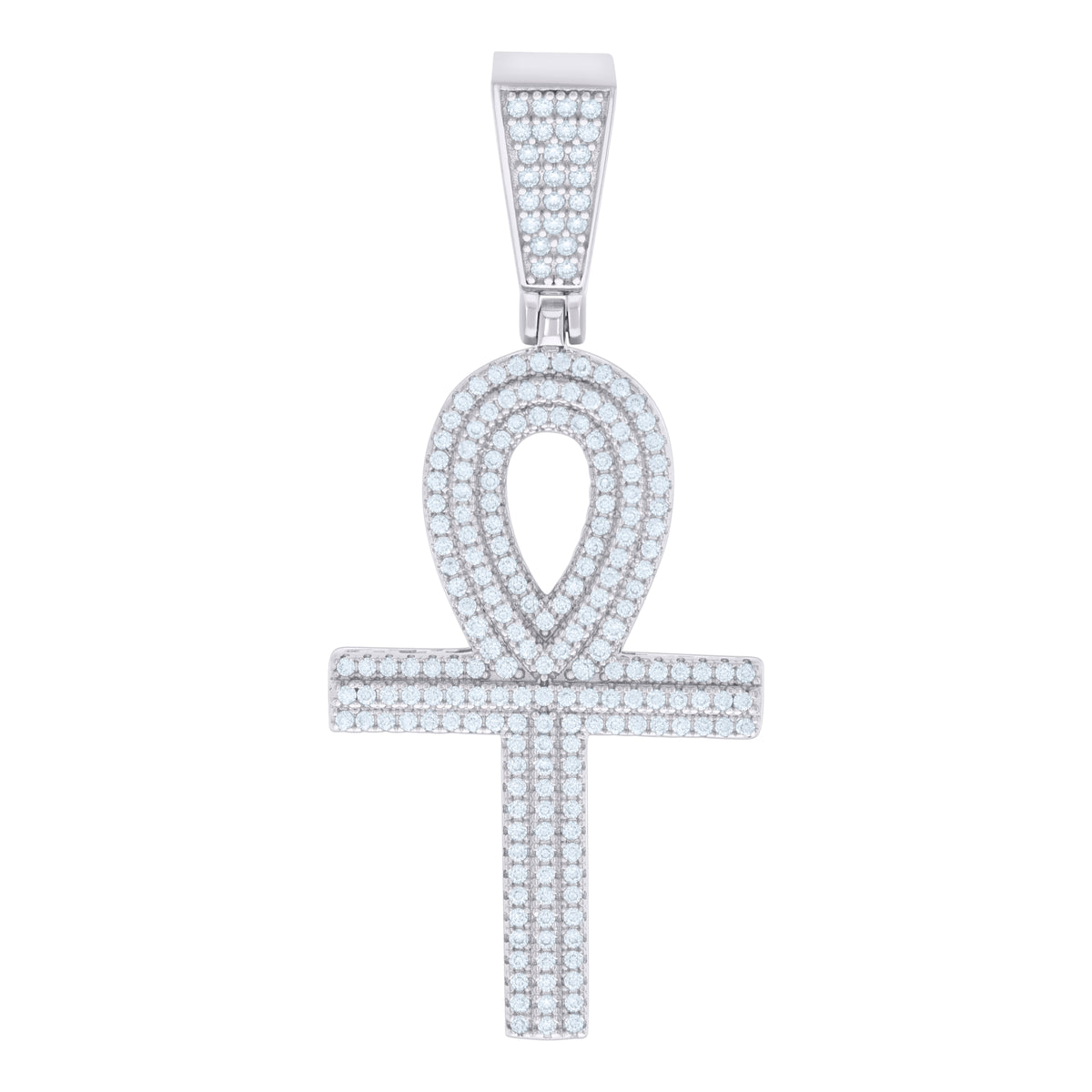 925 Sterling Silver Unisex CZ Ankh Cross Religious Charm Pendant