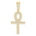 925 Sterling Silver Yellow-Tone Unisex CZ Ankh Cross Religious Charm Pendant