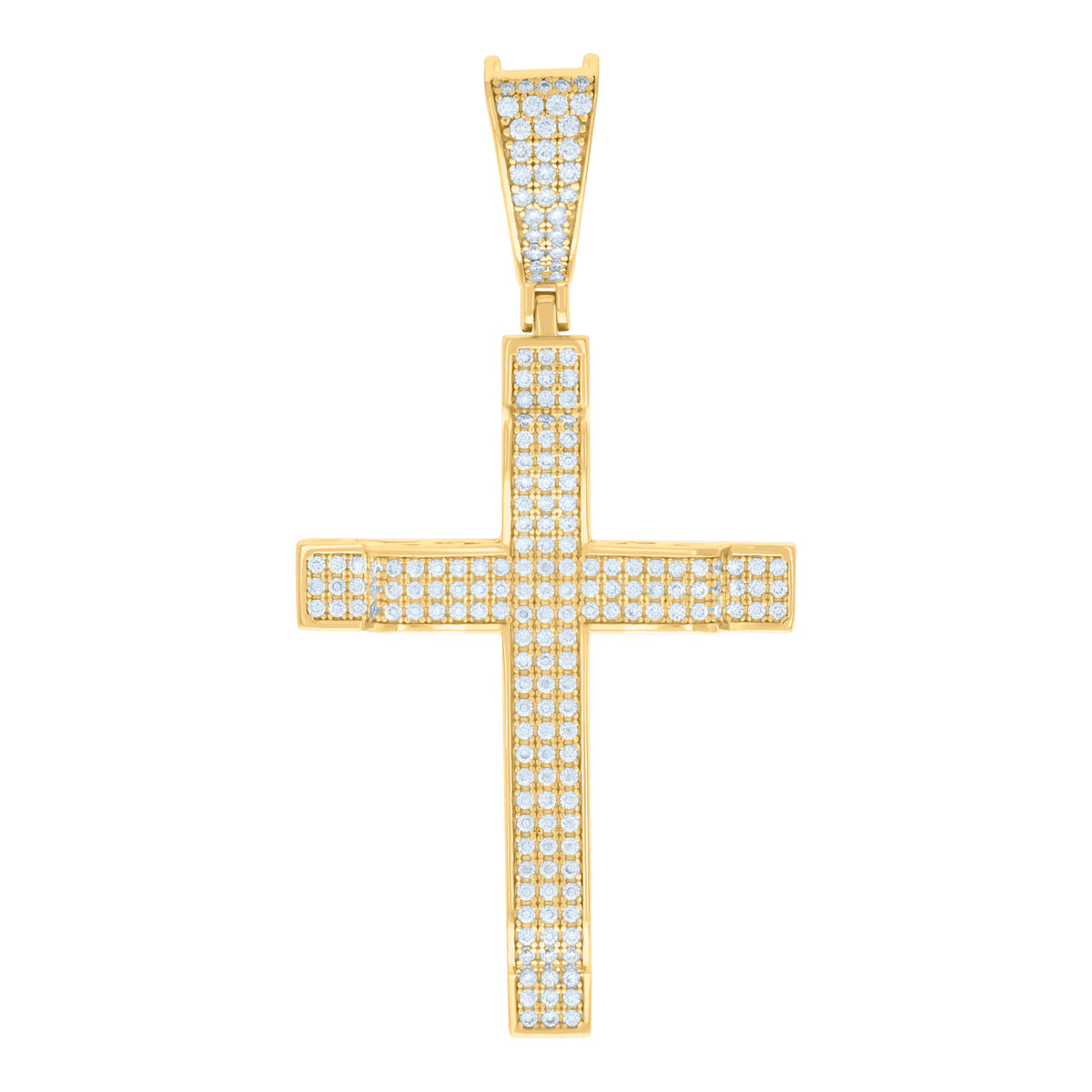 925 Sterling Silver Yellow-Tone Unisex CZ Cross Religious Charm Pendant
