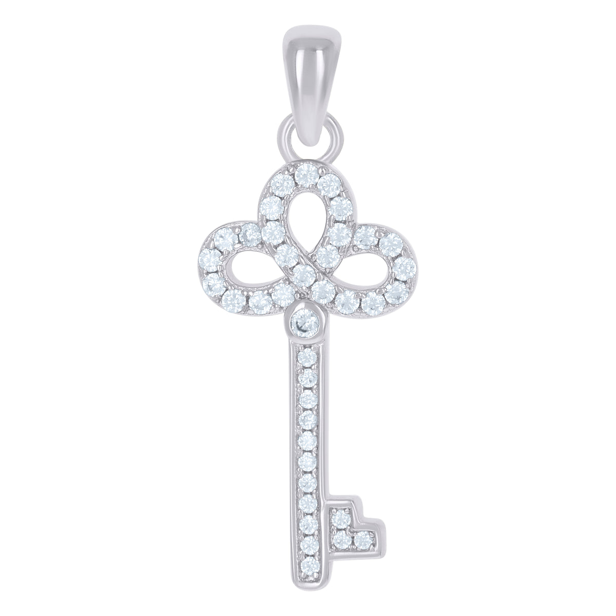 925 Sterling Silver Womens Cz Key Charm Pendant