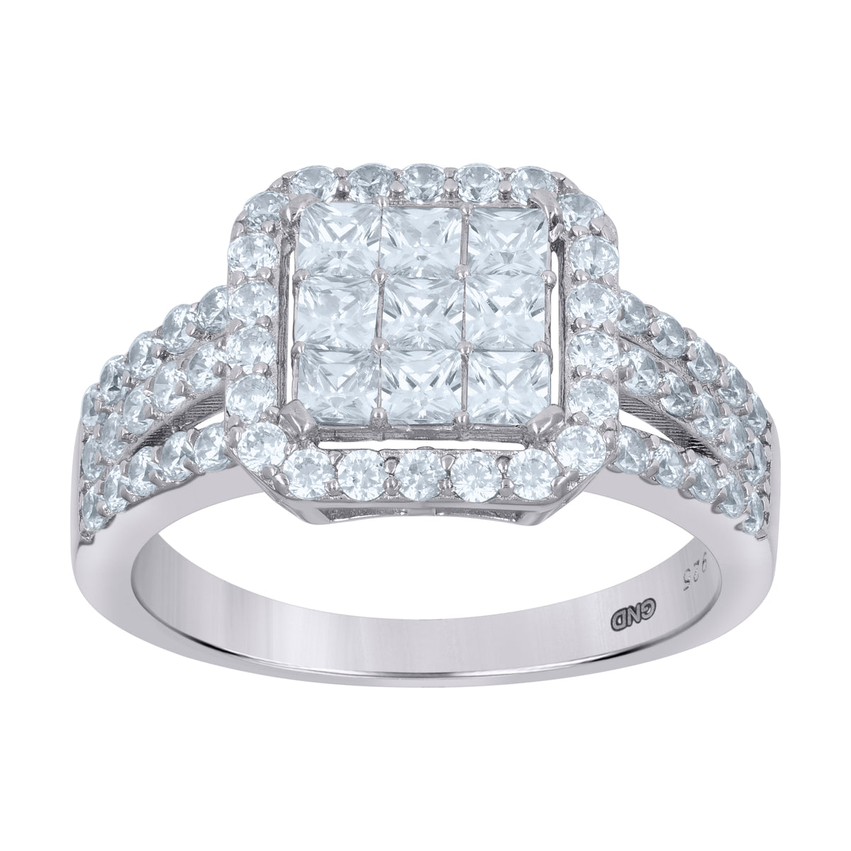 925 Sterling Silver Womens Princess Cut Cubic Zirconia Square Head Engagement Ring