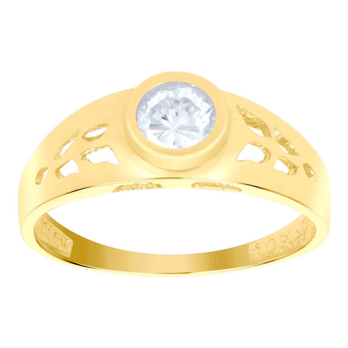 10K Yellow Gold Baby Round Cubic Zirconia Birth Stone Ring