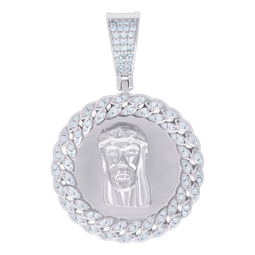 925 Sterling Silver Mens CZ Jesus Religious Charm Pendant