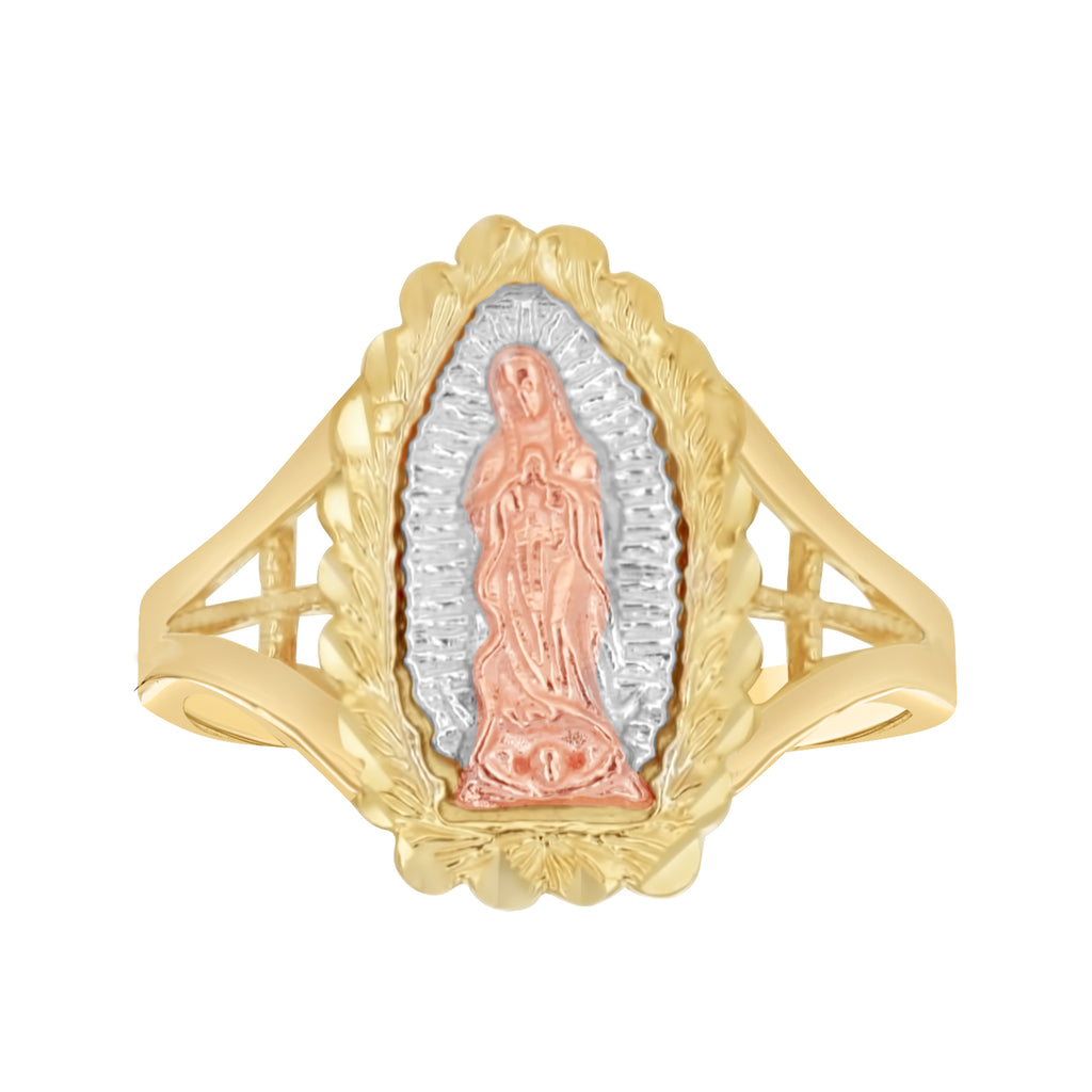 10K Tri-Color Gold Womens Dc Textured Lady Of Guadalupe Religious Ring