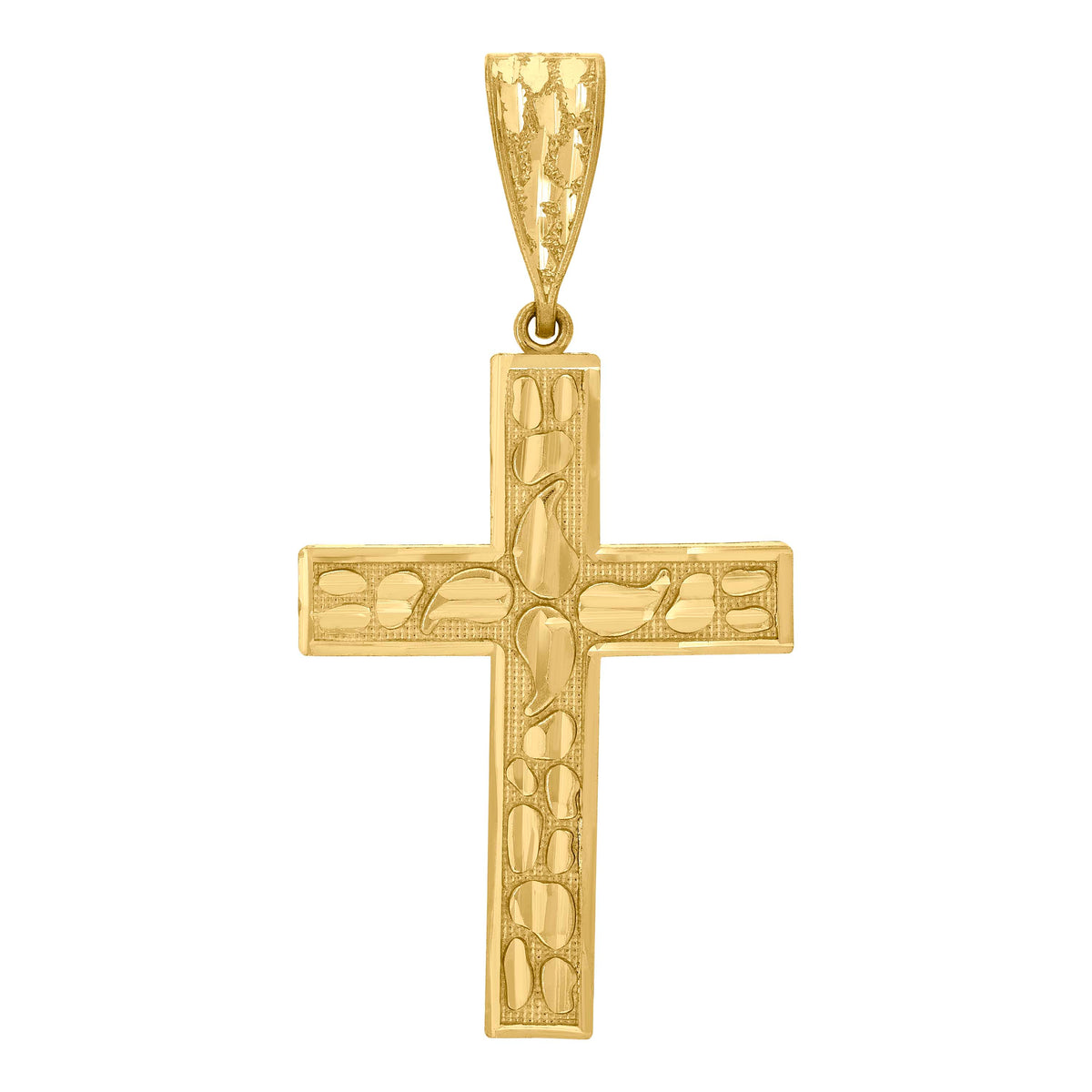10K Yellow Gold Diamond-Cut Nugget Mens Cross Religious Charm Pendant