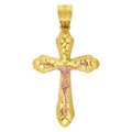 10K Two-Tone Gold Mens Women Nugget Textured Crucifix Cross Religious Charm Pendant