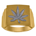10K Two-Tone Gold Mens Dc Textured Marijuana Leaf Square Ring