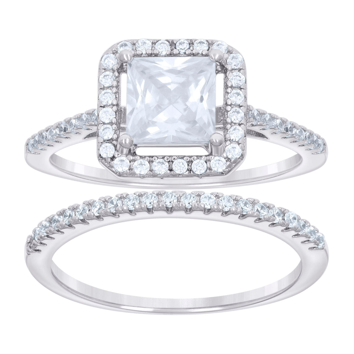 925 Sterling Silver Womens Round Princess-Cut Cubic-Zirconia Octagon Head Duo Ring Set Size 10
