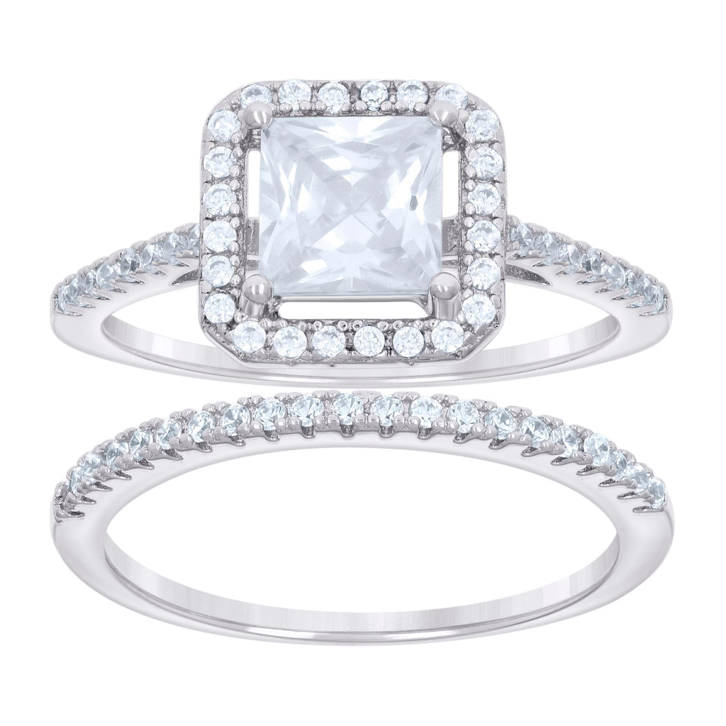 925 Sterling Silver Womens Round Princess-Cut Cubic-Zirconia Octagon Head Duo Ring Set Size 9