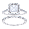 925 Sterling Silver Womens Round Princess-Cut Cubic-Zirconia Octagon Head Duo Ring Set Size 9