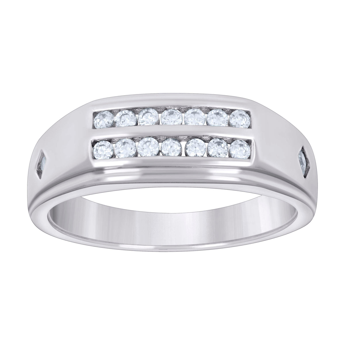 925 Sterling Silver Mens Cubic Zirconia Size-9 Two-Rows Wedding Engagement Anniversary Band Ring