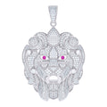 925 Sterling Silver White Mens Pink White Cubic-Zirconia Lion Head Charm Pendant