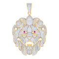 Yellow-Tone 925 Sterling Silver Womens Round Cubic Zirconia Animal Lion Face Cluster Fashion Charm Pendant