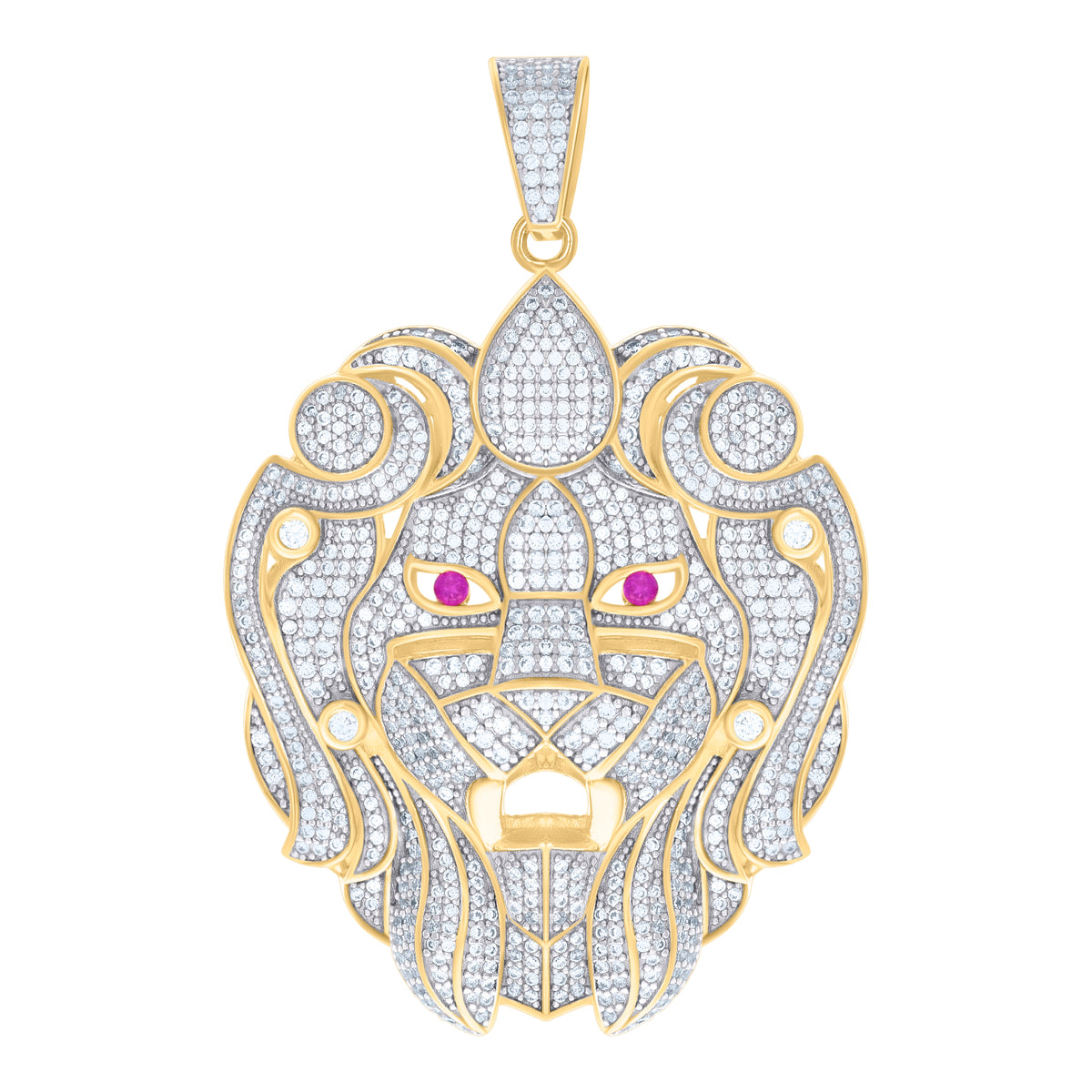 Yellow-Tone 925 Sterling Silver Womens Round Cubic Zirconia Animal Lion Face Cluster Fashion Charm Pendant
