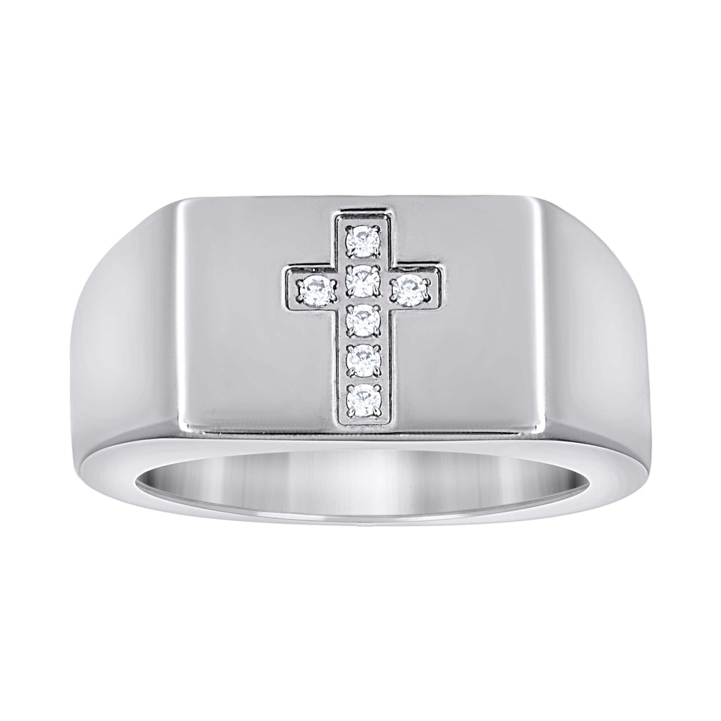 Stainless Steel Mens Cubic Zirconia Cross Polished Band Size-9 Comfort-Fit Fashion Band Ring