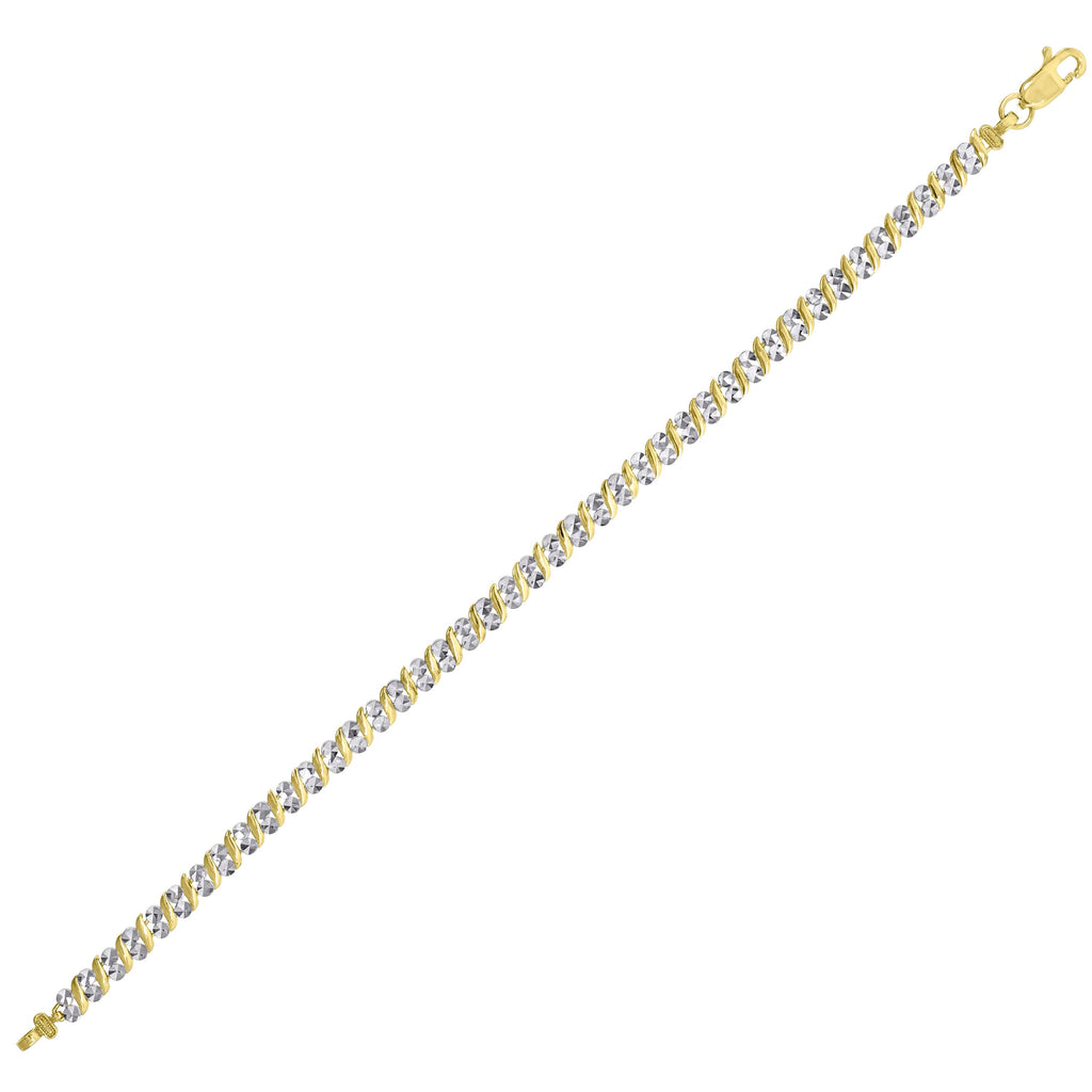 10K Two-Tone Gold Womens Link Bracelet Size 8 Inches