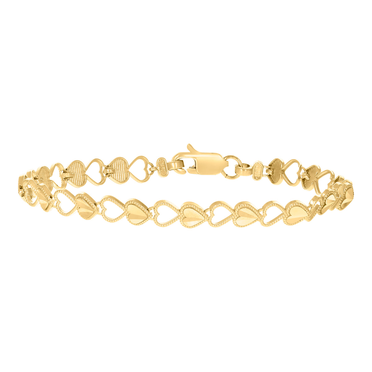 10K Yellow Gold Womens Heart Link 7" Bracelet