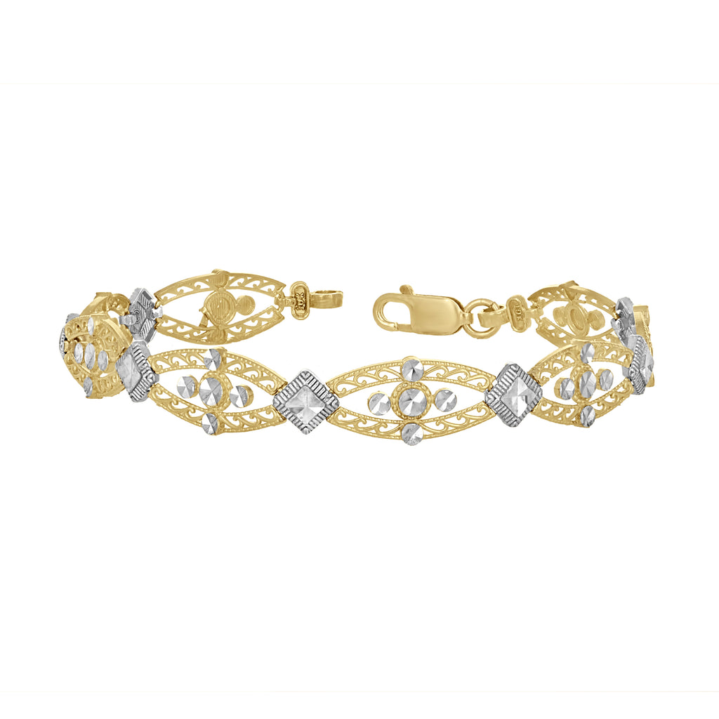 10K Two-Tone Gold Womens Link Bracelet Size 7 Inches