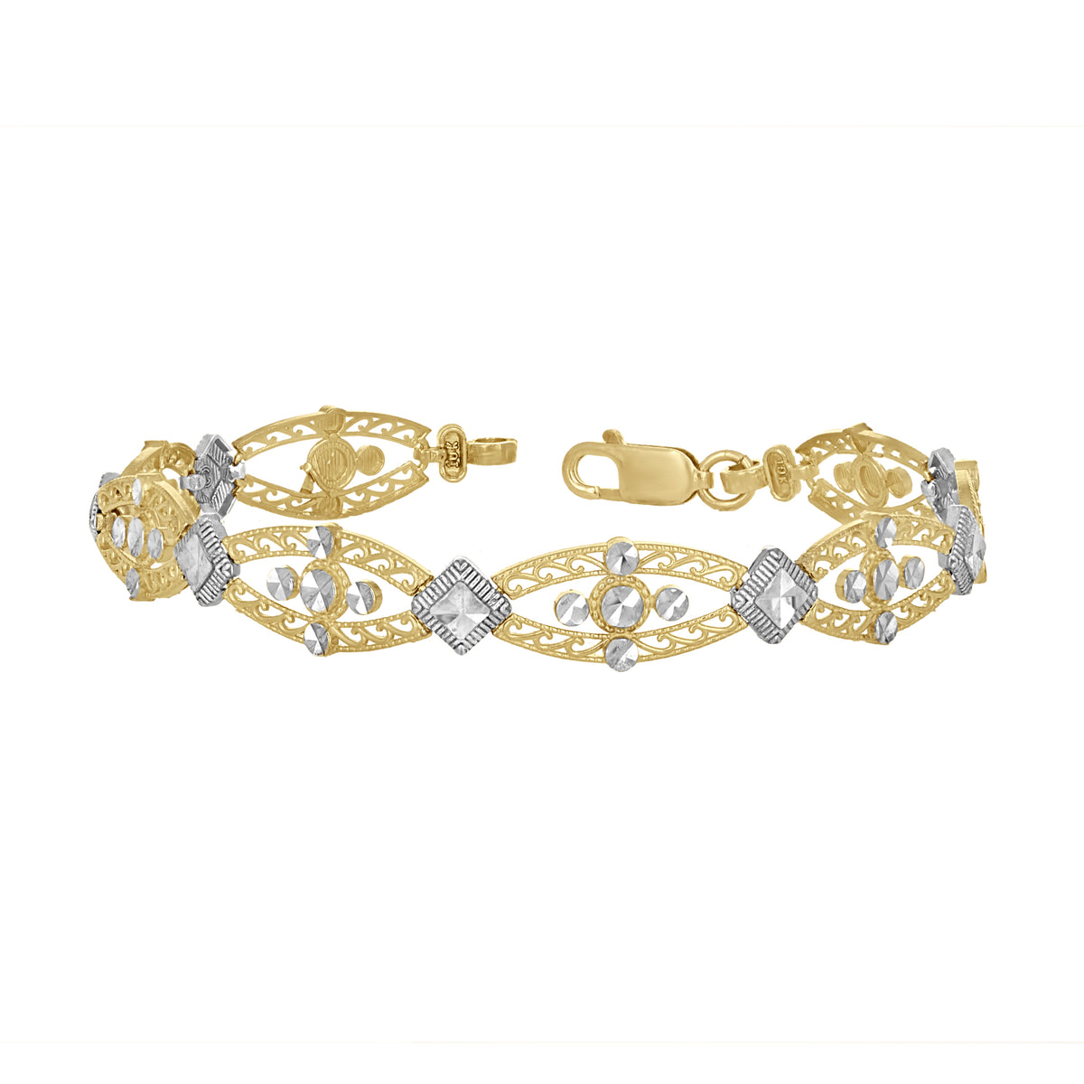 10K Two-Tone Gold Womens Link Bracelet Size 7 Inches