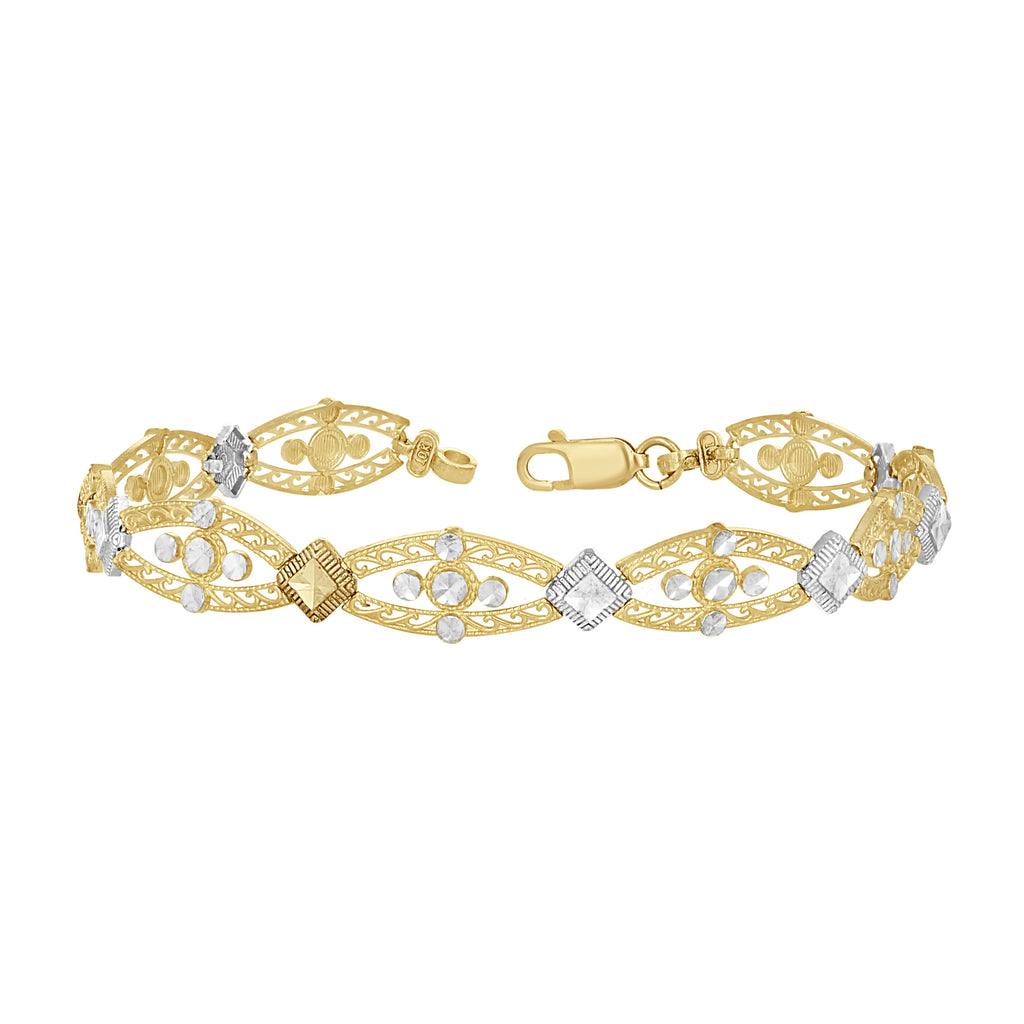 10K Two-Tone Gold Womens Link Bracelet Size 8 Inches