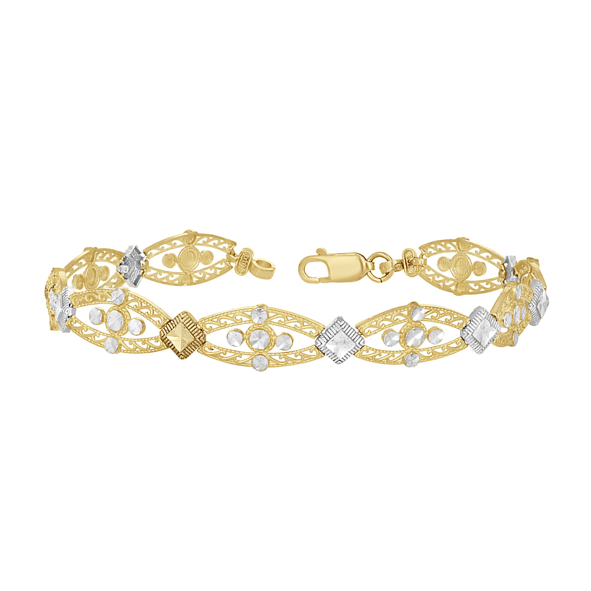 10K Two-Tone Gold Womens Link Bracelet Size 8 Inches