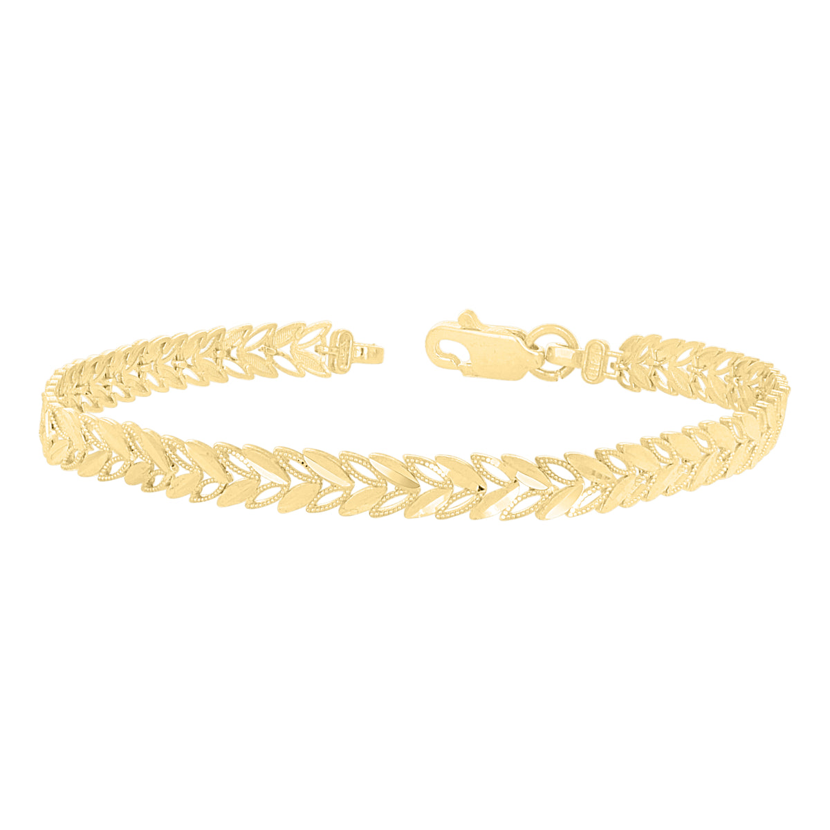 10K Yellow Gold Womens Leaf Link Bracelet 7 Inches