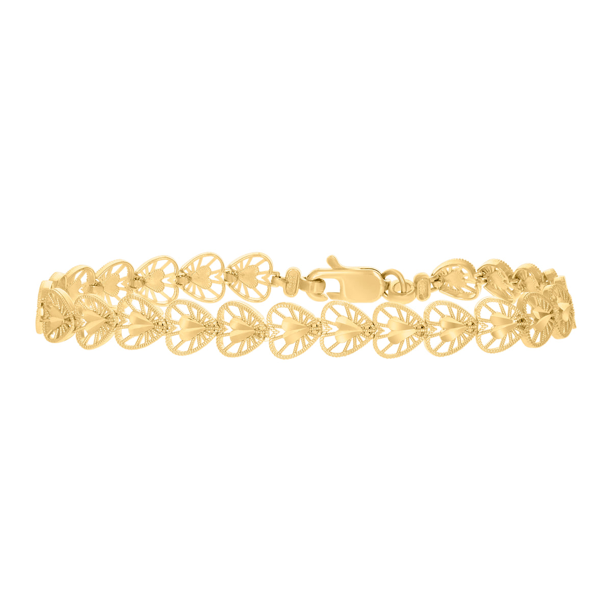 10K Yellow Gold Womens Heart Link 8" Bracelet