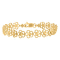 10K Yellow Gold Womens Flower Link 7" Bracelet