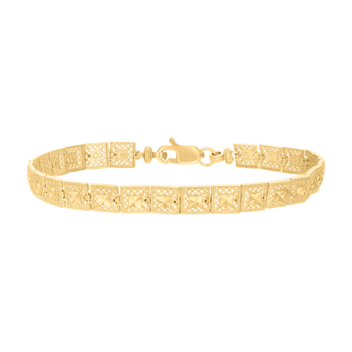 10K Yellow Gold Womens Square Link Bracelet Size 8 Inches