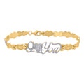 10K Two-tone Gold Womens I LOVE YOU Heart Link 7" Bracelet