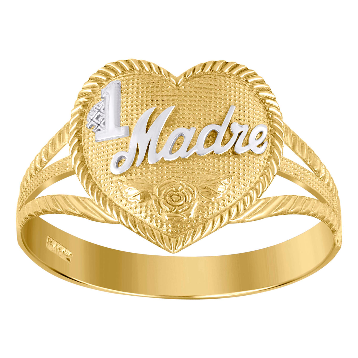 10K Gold Womens Two-Tone #1 Mom Heart Band Ring