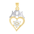 10K Gold Two-Tone Cubic-Zirconia Womens Heart Flower Mom Charm Pendant