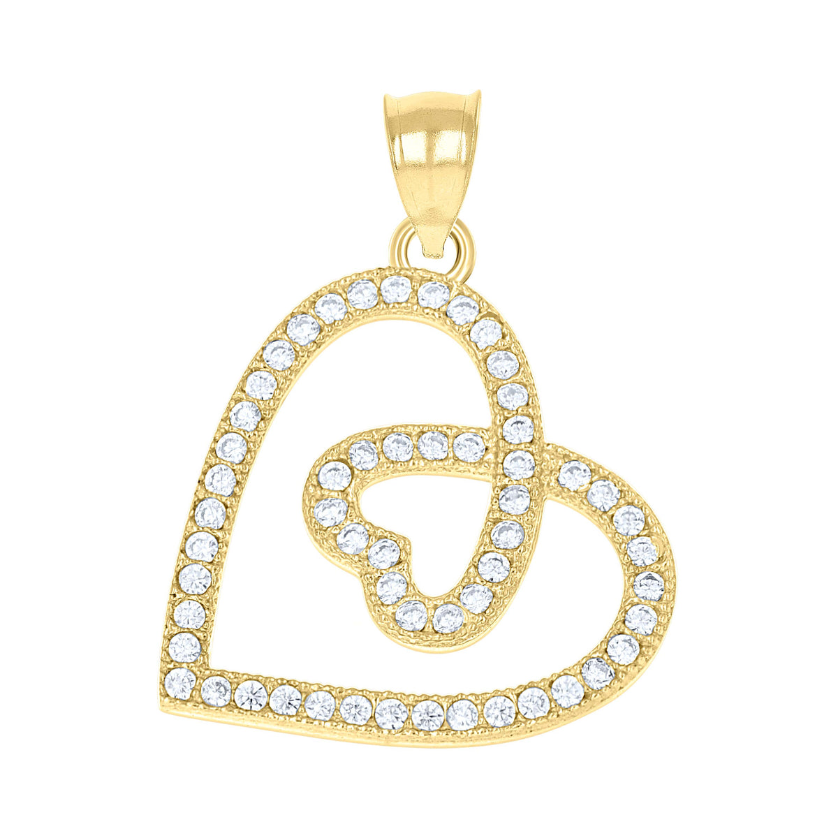 10K Two-Tone Gold Womens Cubic Zirconia Cubic-Zirconia Double Hearts Love Charm Pendant
