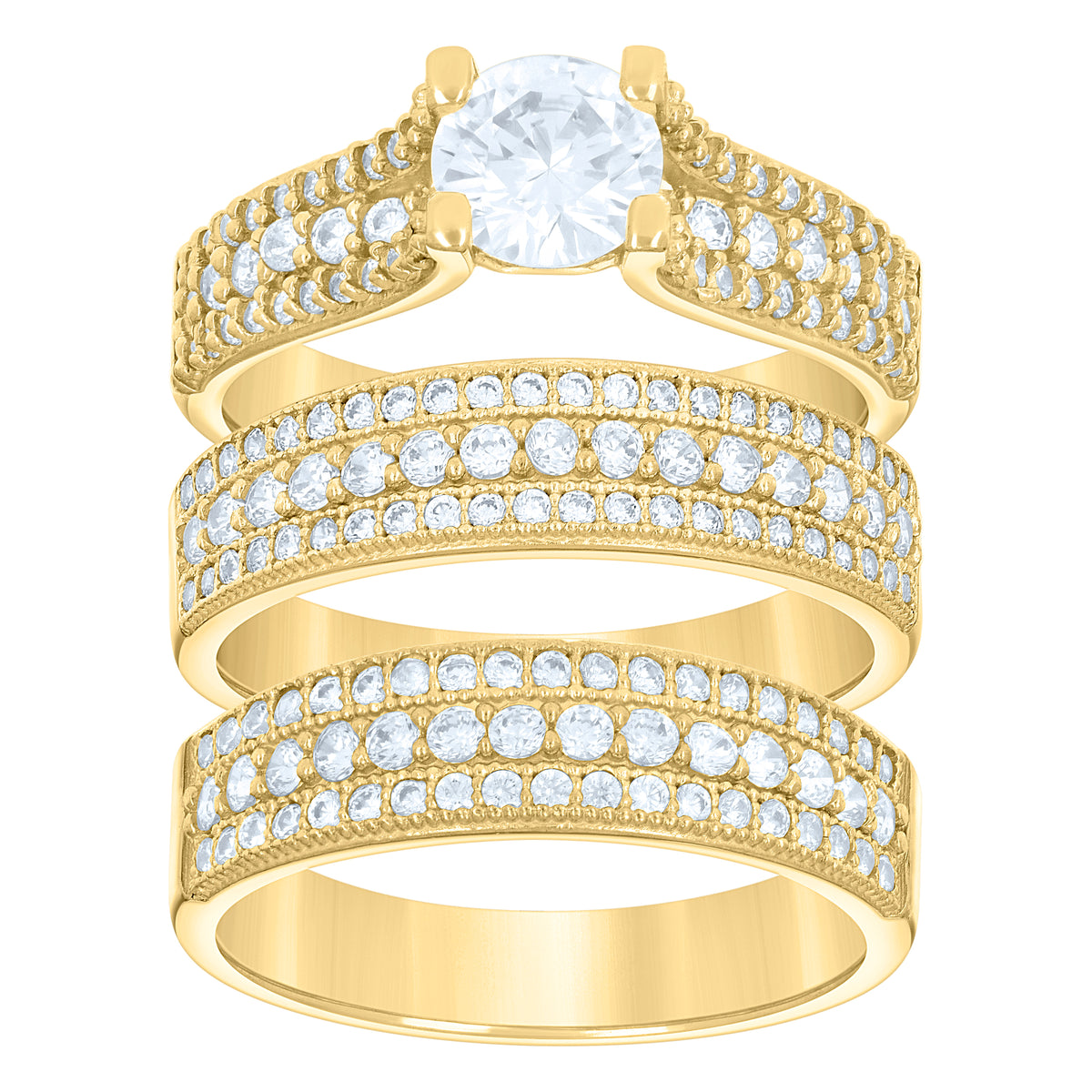 14K Gold Cubic Zirconia Trio Ring