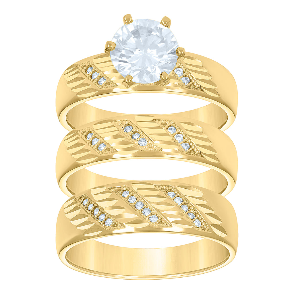 14K Gold Cubic Zirconia Trio Ring