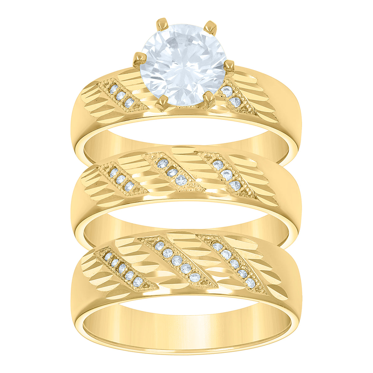14K Gold Cubic Zirconia Trio Ring