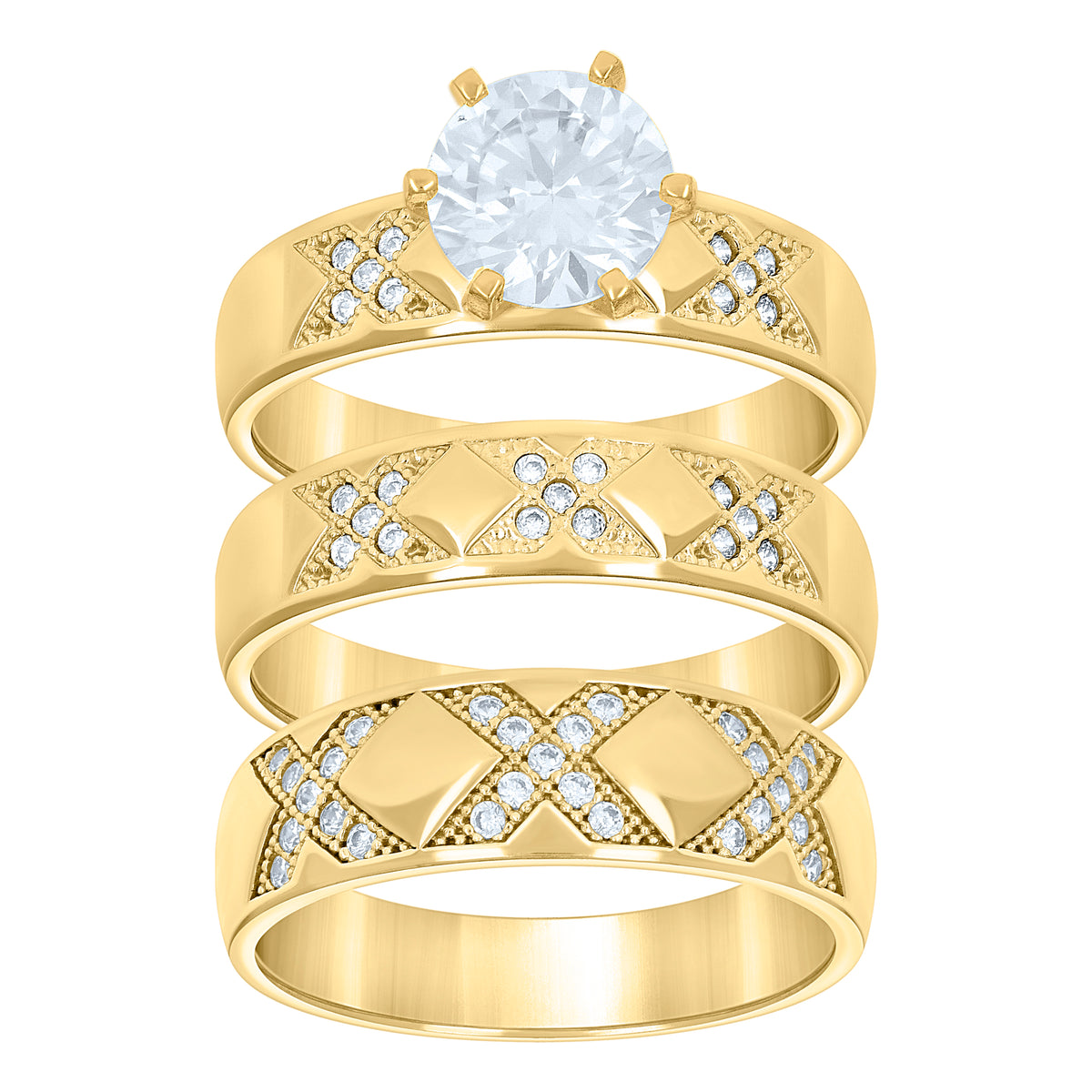 14K Gold Cubic Zirconia Trio Ring