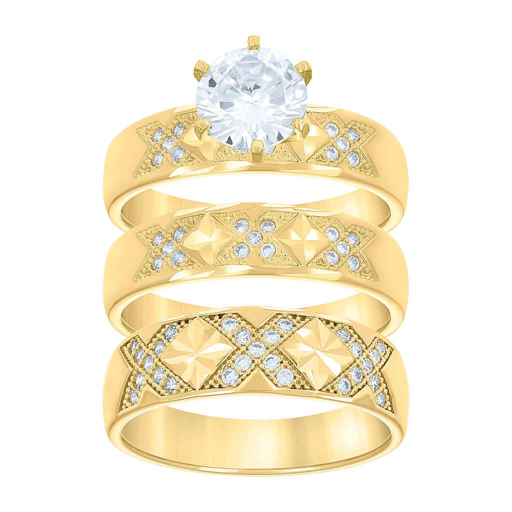 14K Gold Cubic Zirconia Trio Ring