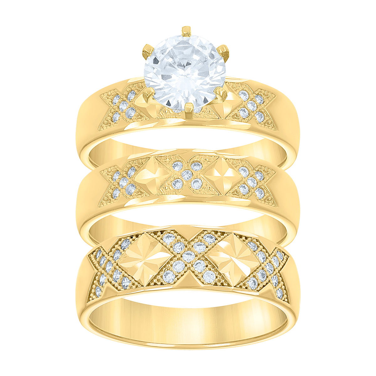 14K Gold Cubic Zirconia Trio Ring