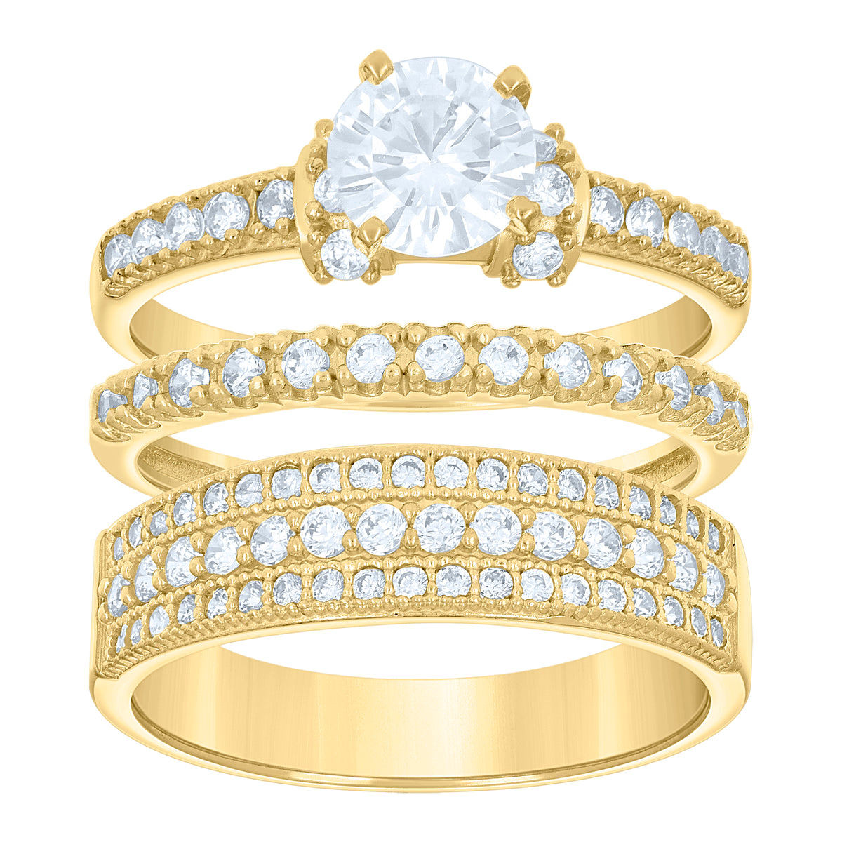 14K Gold Cubic Zirconia Trio Ring